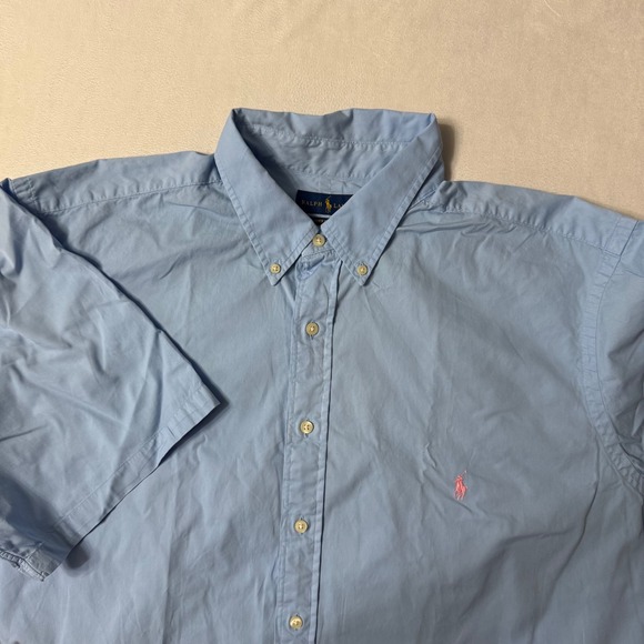 Ralph Lauren Shirt Mens 2XB Blue Button Up Feather Weight Twill Cotton Pink Pony - Picture 1 of 7
